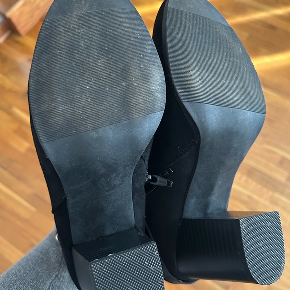 Material Girl Black Suede Boots Booties with Strap Detail Heels MMELANYF Size 9 - Picture 7 of 9